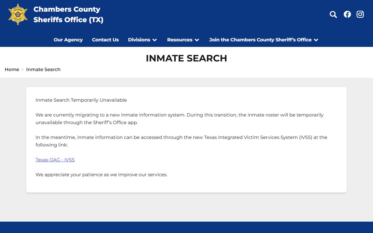 Chambers County inmate records roster migration notice